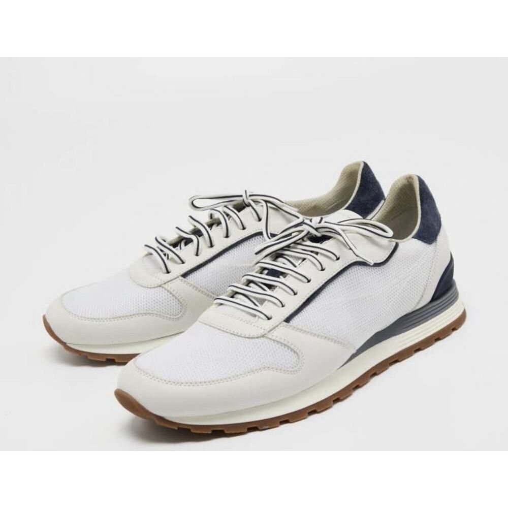 Brunello Cucinelli Men’s White Navy Leather Mesh Sneakers US 11